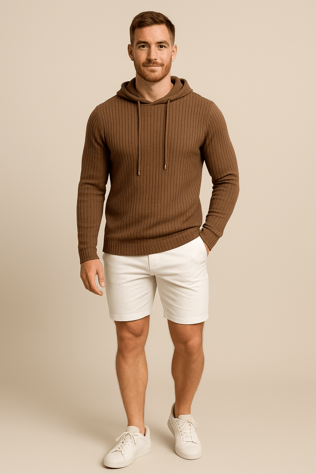 Heren Geribbelde Trui met Capuchon – Slim Fit Trekkoord Pullover