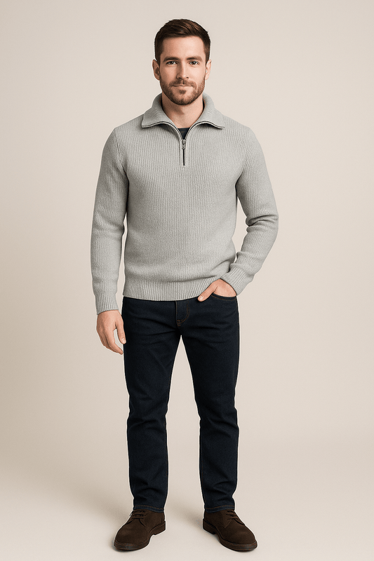 Heren Textured Half-Zip Trui met Hoge Kraag