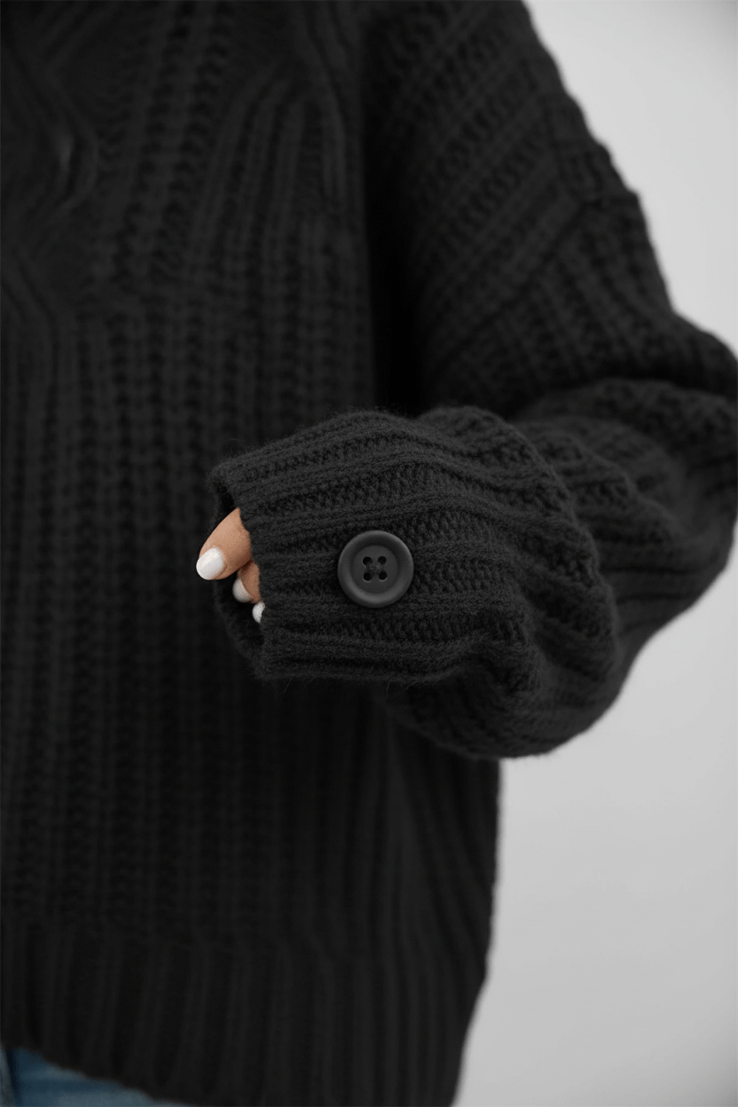 Dames Kabelgebreide Trui met Hoge Hals