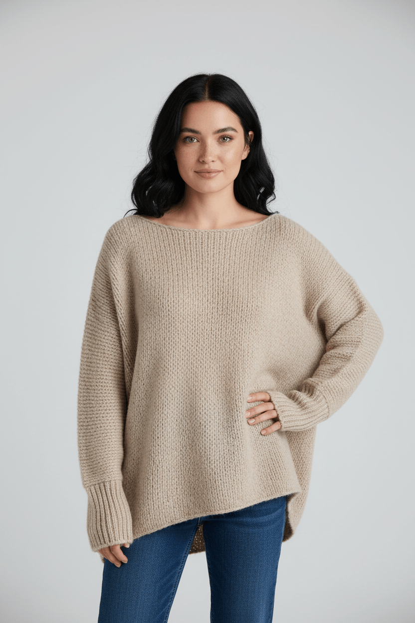 Dames Oversized Gebreide Trui met Off-Shoulder Ontwerp