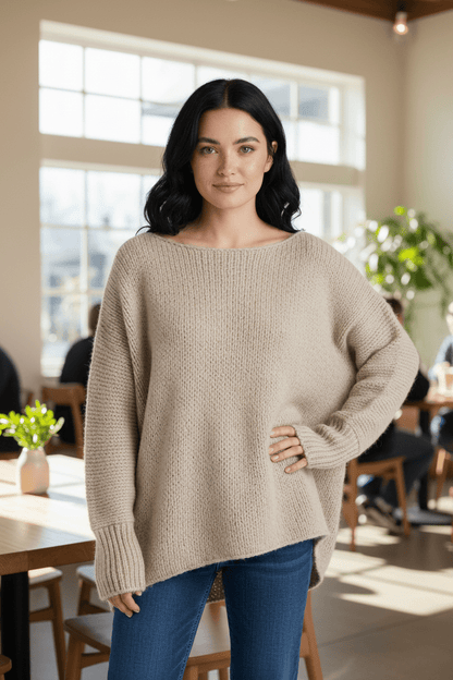 Dames Oversized Gebreide Trui met Off-Shoulder Ontwerp