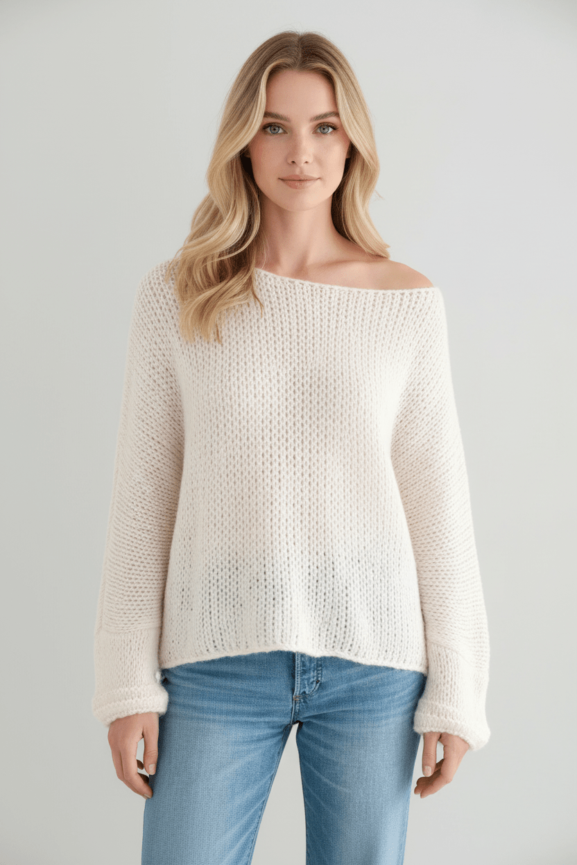 Dames Oversized Gebreide Trui met Off-Shoulder Ontwerp