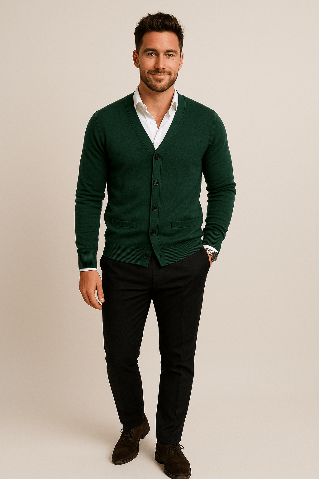 Strickcardigan mit V-Ausschnitt für Herren | Taillierter Schnitt und raffinierter Lagenlook