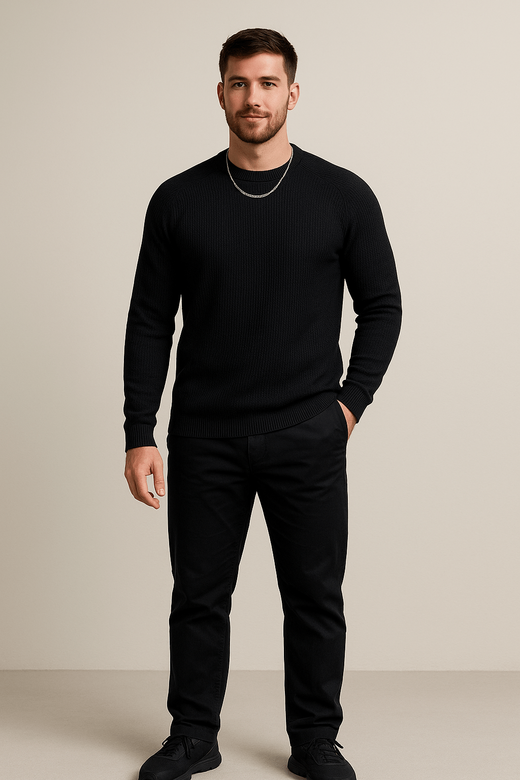 Heren Geribde Trui – Slim Fit Crewneck Pullover