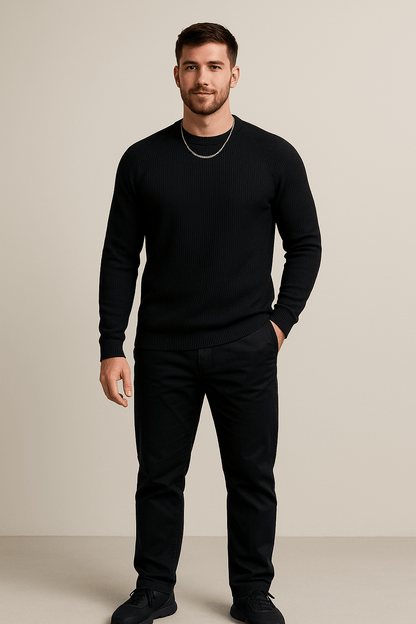 Heren Geribde Trui – Slim Fit Crewneck Pullover