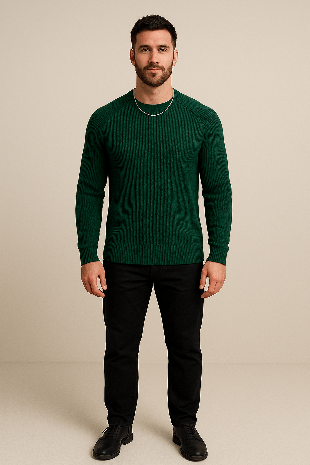 Heren Geribde Trui – Slim Fit Crewneck Pullover