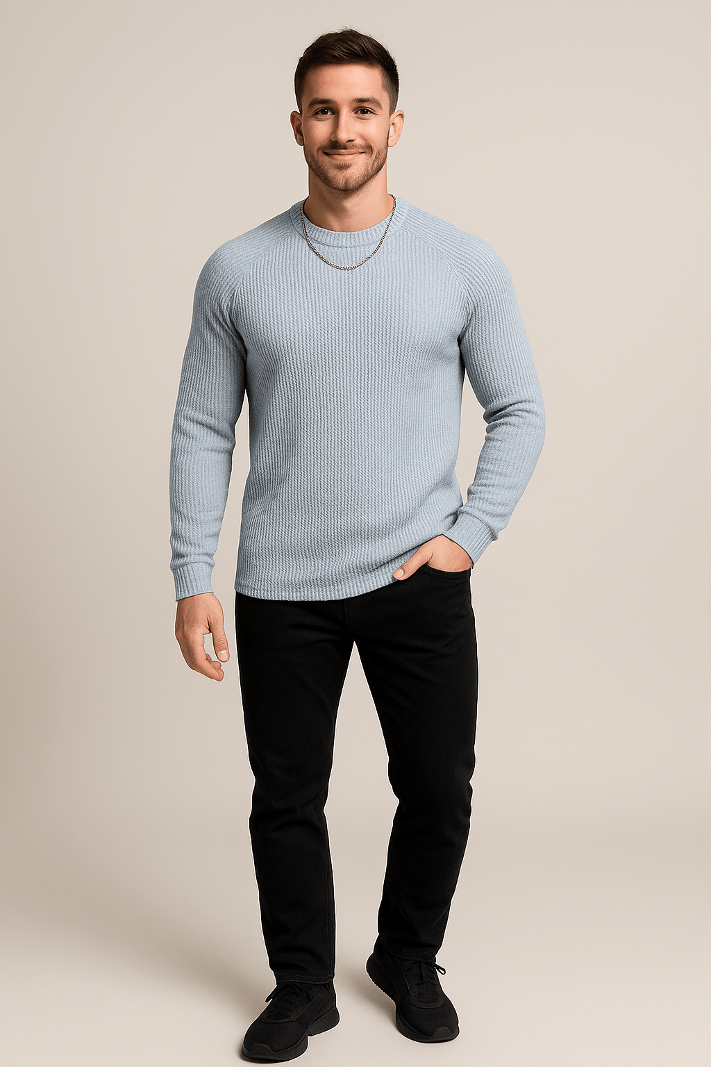 Heren Geribde Trui – Slim Fit Crewneck Pullover