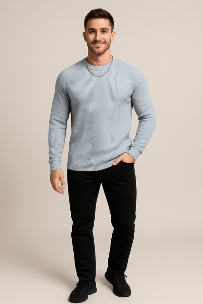 Heren Geribde Trui – Slim Fit Crewneck Pullover