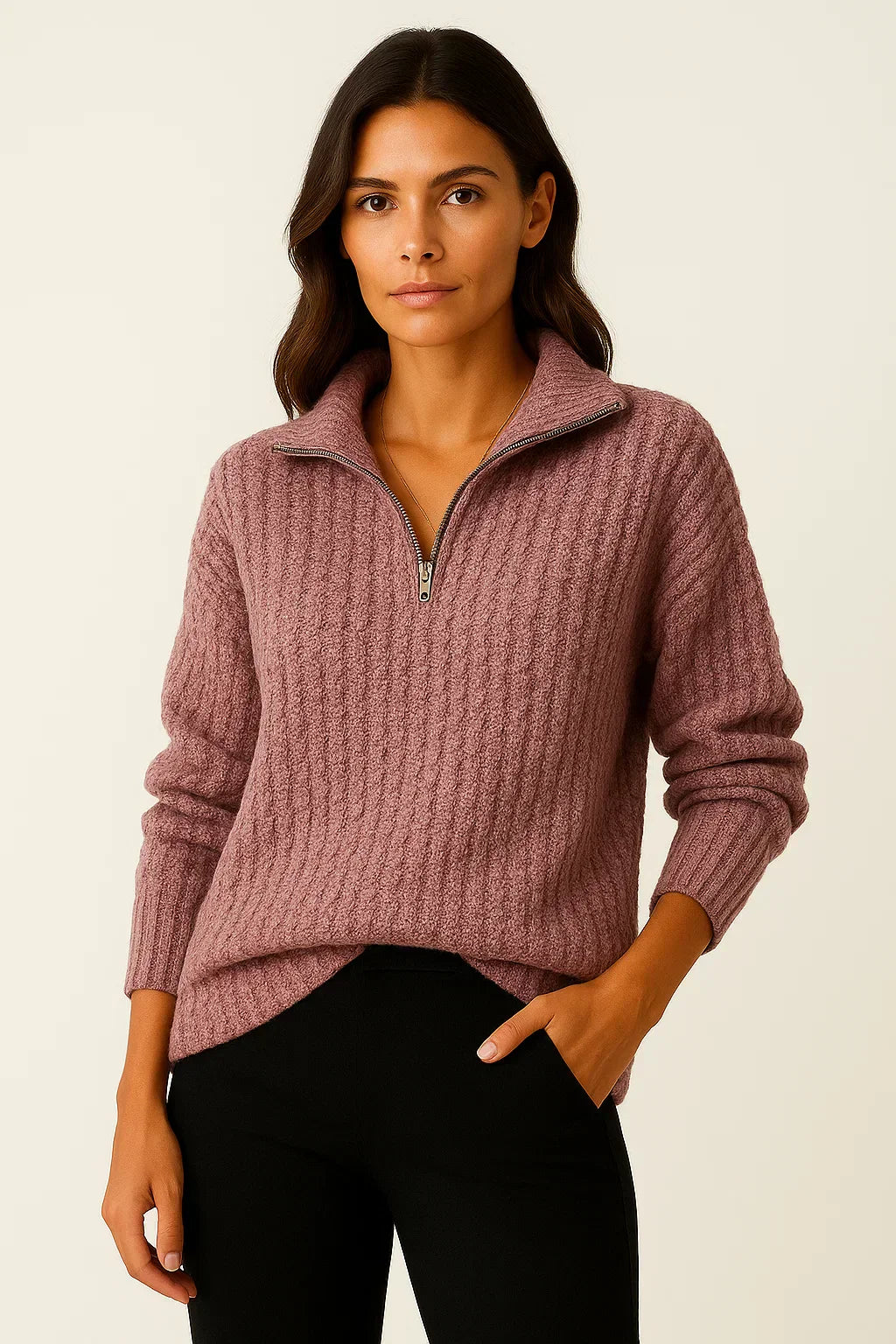 Dames Half Zip Pullover – Casual Trui met Lange Mouwen