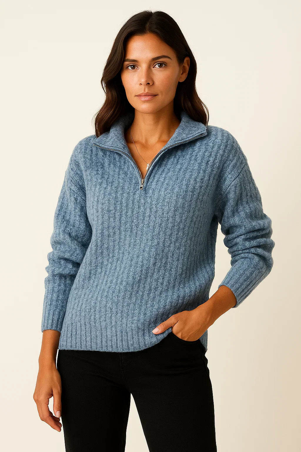Dames Half Zip Pullover – Casual Trui met Lange Mouwen
