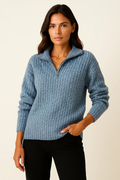 Dames Half Zip Pullover – Casual Trui met Lange Mouwen