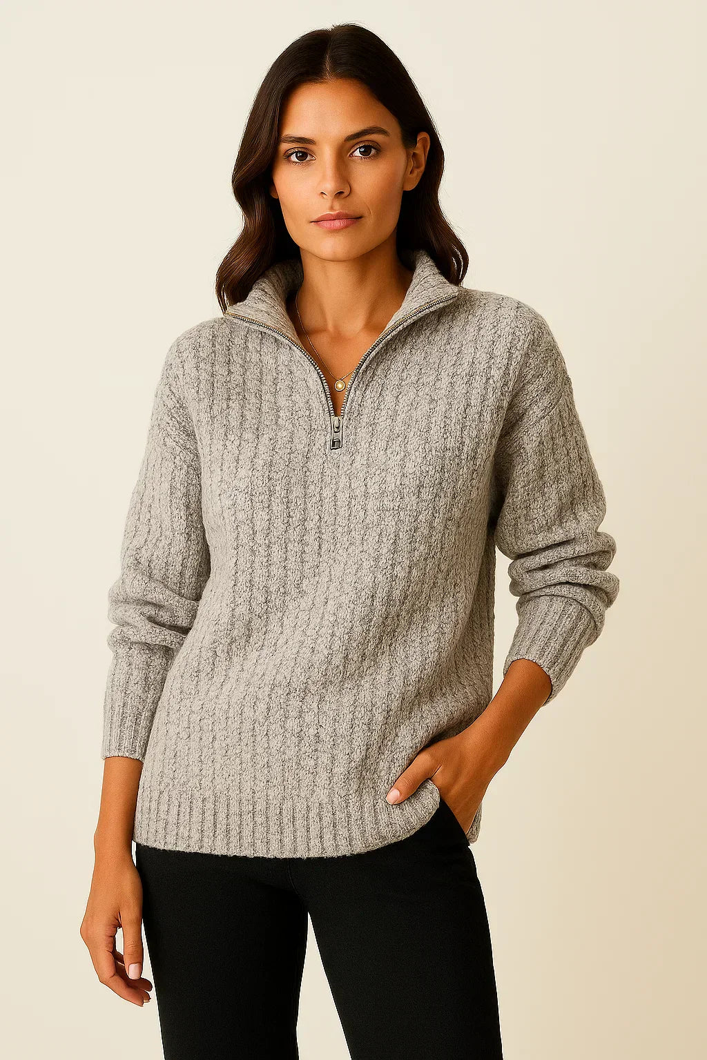 Dames Half Zip Pullover – Casual Trui met Lange Mouwen