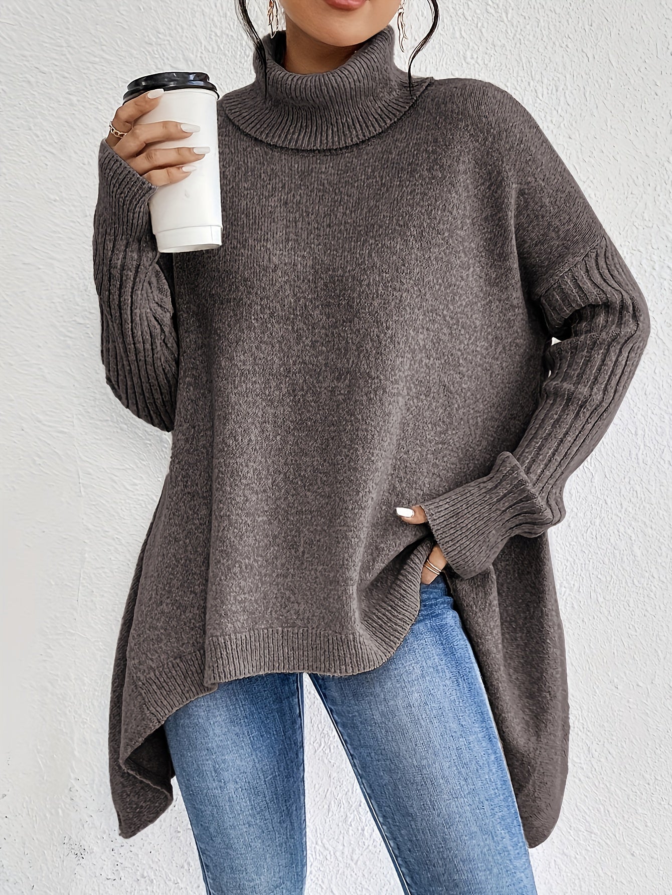 Dames Roll Neck Trui | Oversized Pasvorm met Moderne Hoge Kraag