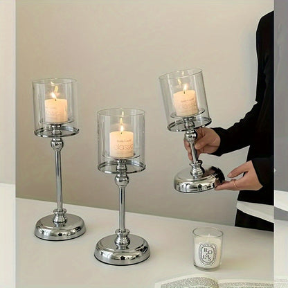Glazen kaarsenhouders – 3-delige windbestendige set voor diner, feest en interieurdecoratie