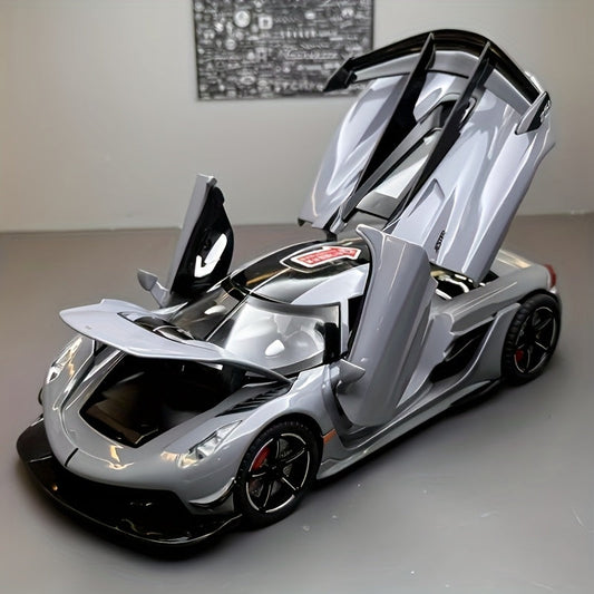 Sportauto schaalmodel 1:22 – grijs met gouden accenten voor verzamelaars en interieurdecoratie