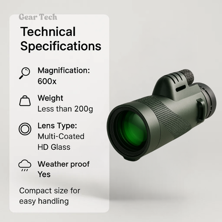 ClearSight | Monocolo Ultra-Zoom 600x – Leggero, Compatto & Resistente alle Intemperie