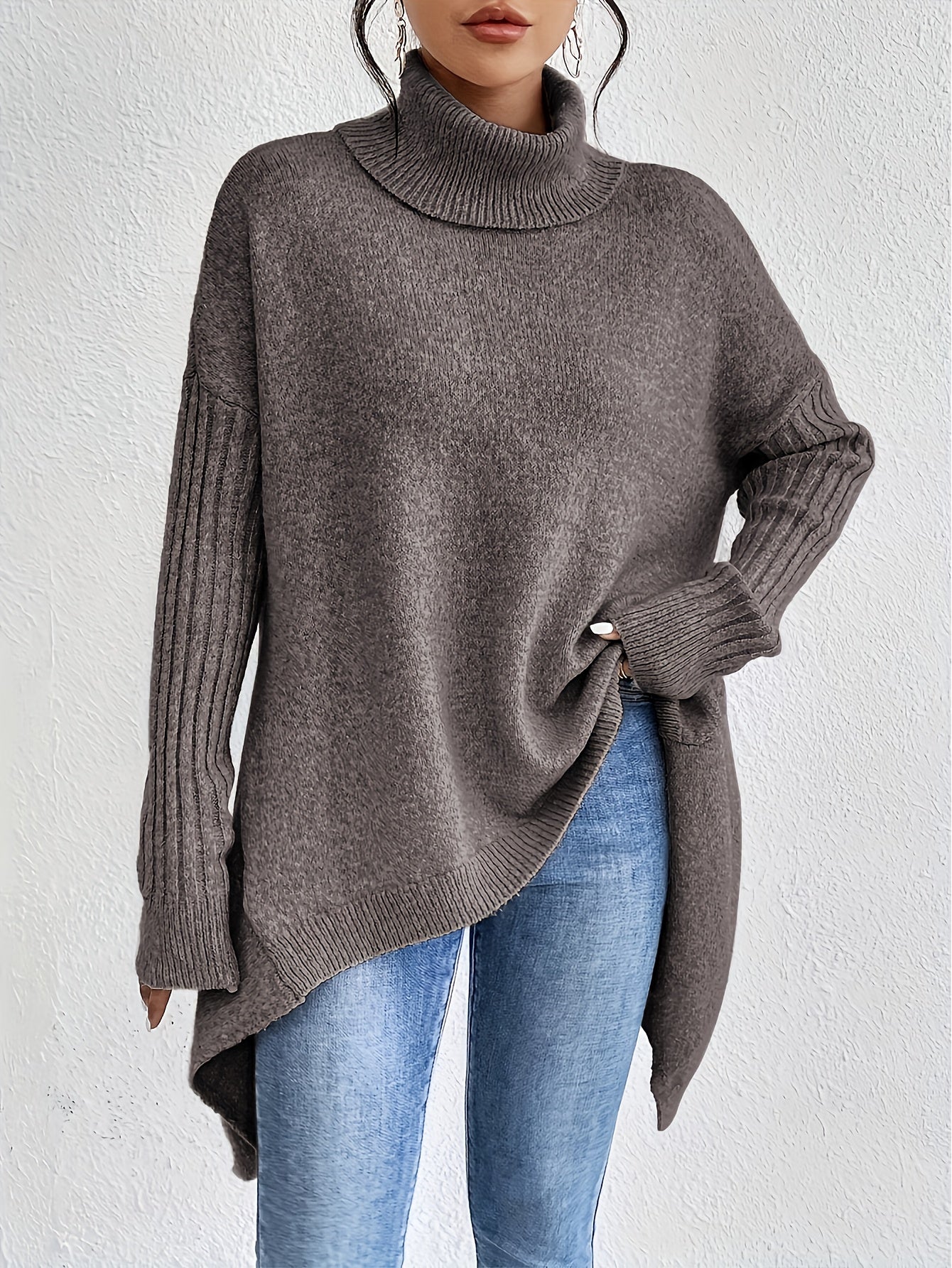 Dames Roll Neck Trui | Oversized Pasvorm met Moderne Hoge Kraag