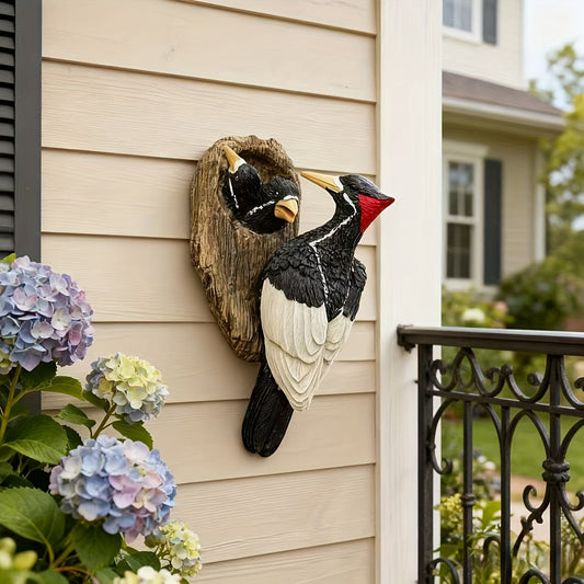WoodpeckNest Sculptuur – Realistische Specht Vogelbeeld voor Tuin & Veranda