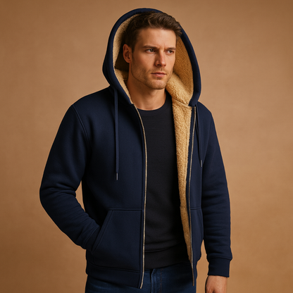 Men's Fleece Cardigan – Warm Zipper with Faux Fur Lining