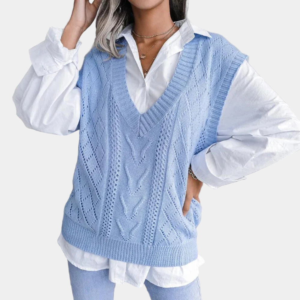 Dames Kabelgebreide V-hals Vest | Eenvoudige Laagjes en Tijdloze Stijl