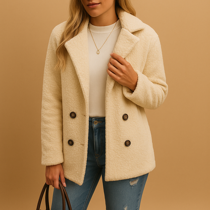 Korte Teddy Winterjas voor Dames met Knopen Sluiting