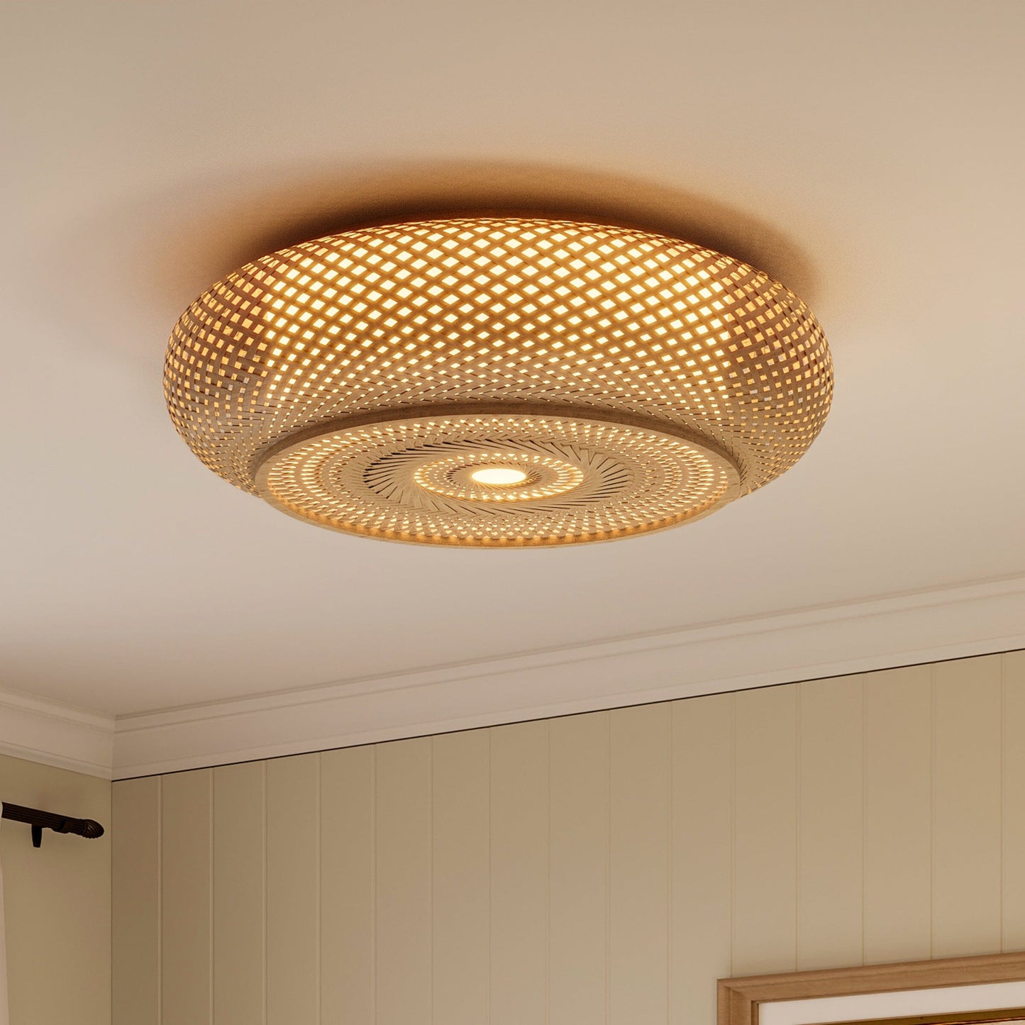 Japanse Stijl Bamboe Rieten Plafondlamp – Plafondmontage of Hanglamp