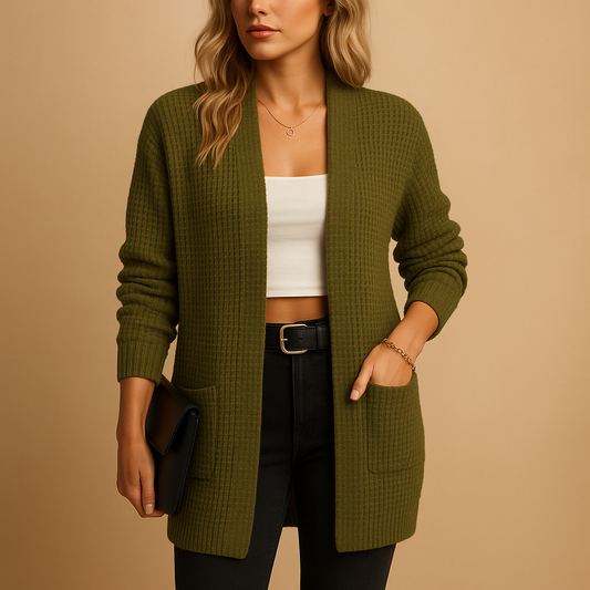 Dames Lange V-Hals Cardigan met Zakken – Moeiteloze Stijl en Comfort