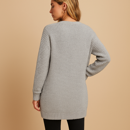 Dames Lange V-Hals Cardigan met Zakken – Moeiteloze Stijl en Comfort