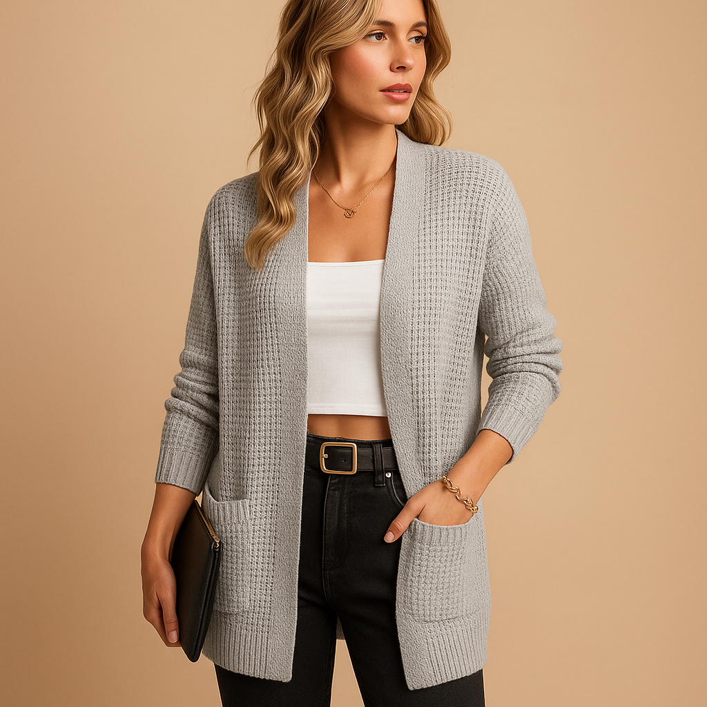 Dames Lange V-Hals Cardigan met Zakken – Moeiteloze Stijl en Comfort