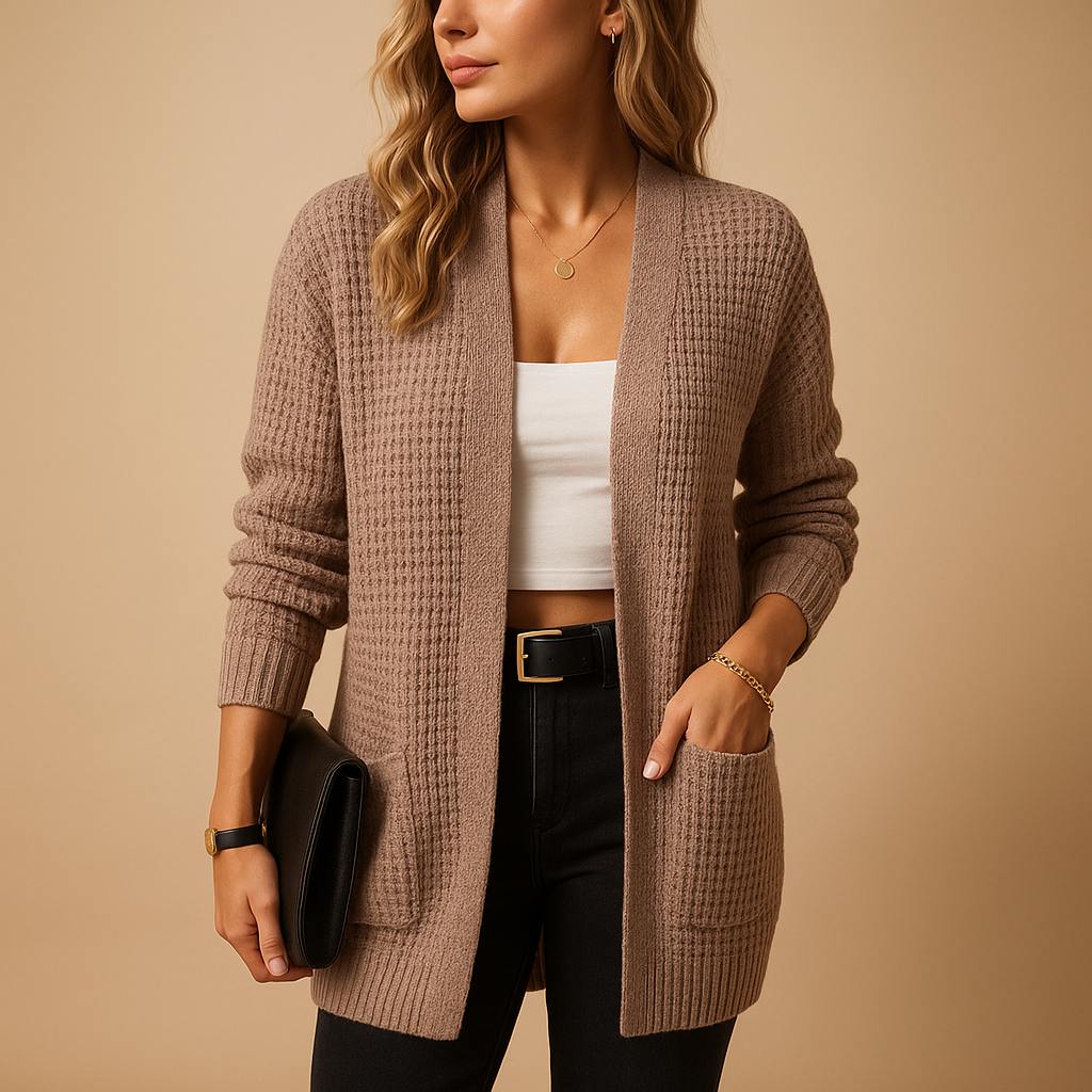 Dames Lange V-Hals Cardigan met Zakken – Moeiteloze Stijl en Comfort