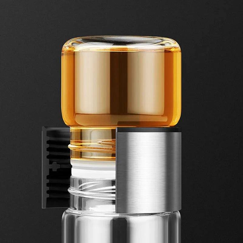 WoodGlass Thermo – Doorzichtige Draagbare Warmhoudfles incl. Theefilter voor Gezonde Dranken On-the-Go