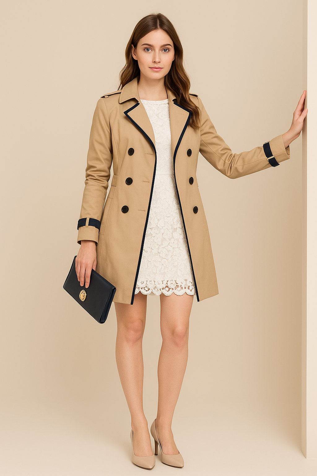 Dames Dubbelzijdige Trenchcoat met Contrastafwerking