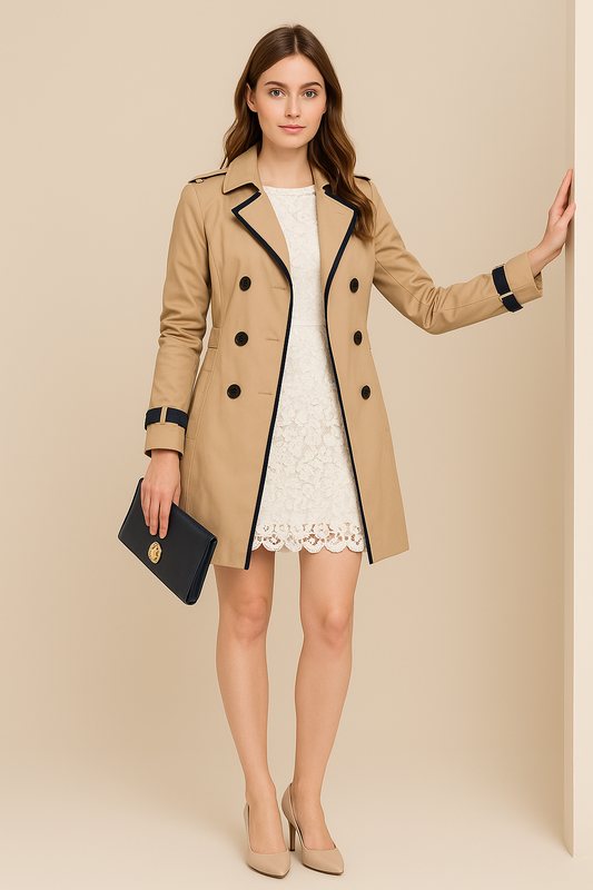 Dames Dubbelzijdige Trenchcoat met Contrastafwerking