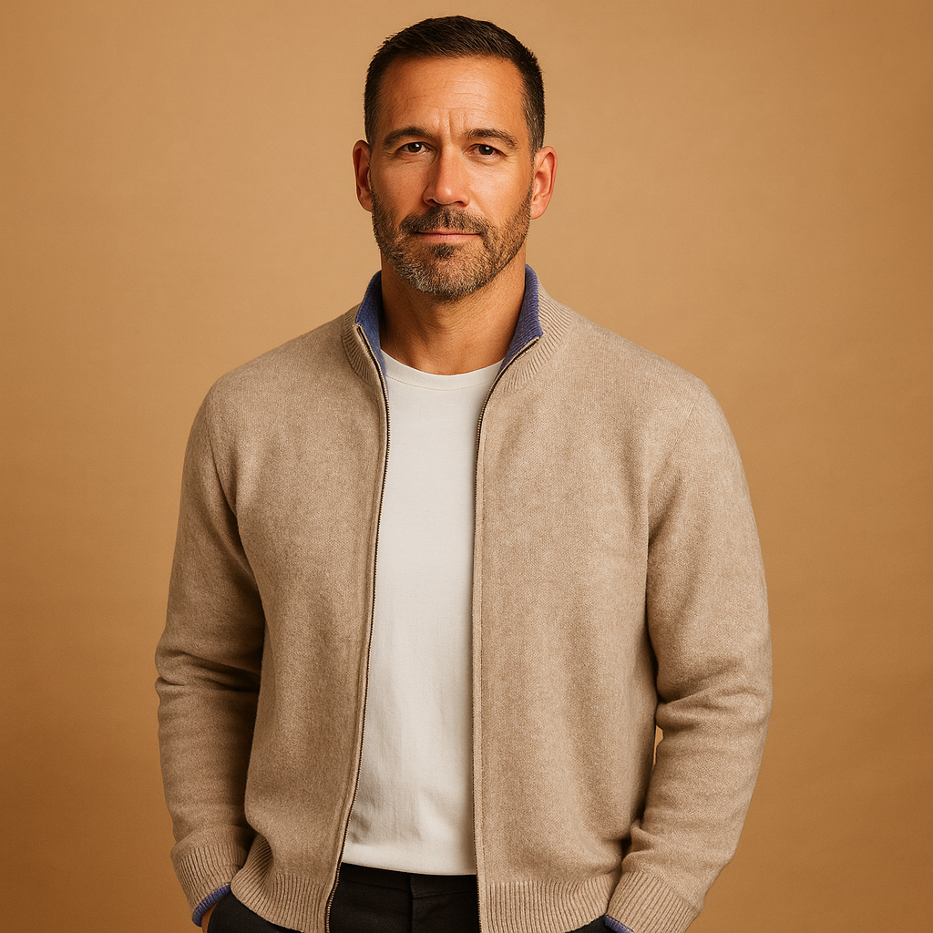 Heren Zip Cardigan | Geribbelde Kraag Gebreid met Comfortabele Dagelijkse Pasvorm