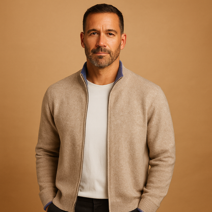 Heren Zip Cardigan | Geribbelde Kraag Gebreid met Comfortabele Dagelijkse Pasvorm